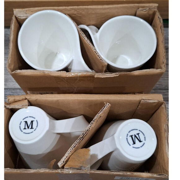 Set of 2 Melange Coffee Mugs - Modern White Porcelain - New - Picture 2 of 4